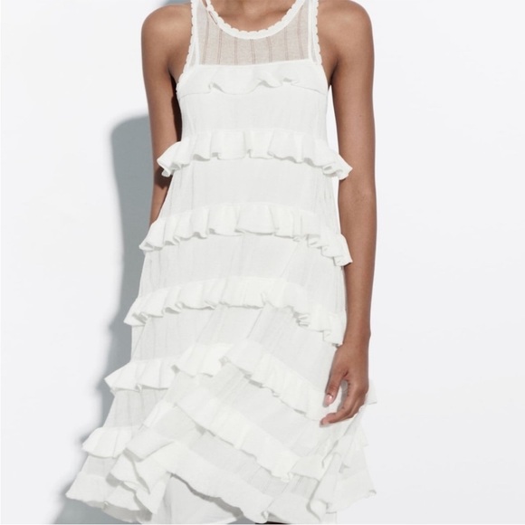 NWT Zara Limited Edition Stylish Ruffle Dress - Size Small - White - Picture 2 of 13